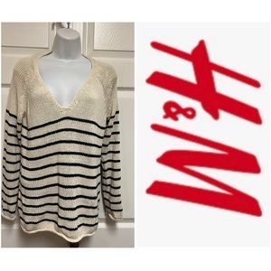 H&M Cream & Navy Striped V-Neck Sweater